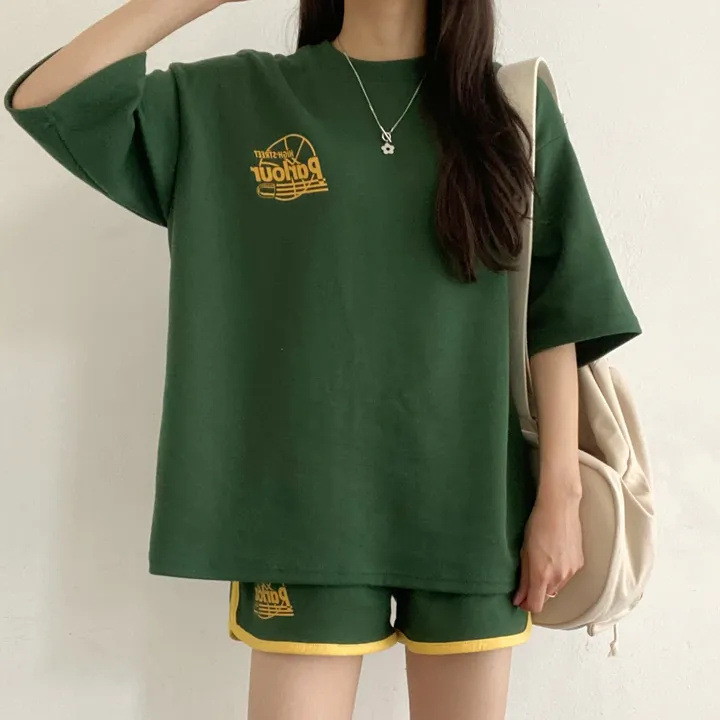 4-color loose slimming casual fashion suit sports shorts short-sleeved T-shirt two-piece women's summer wear 2024 New