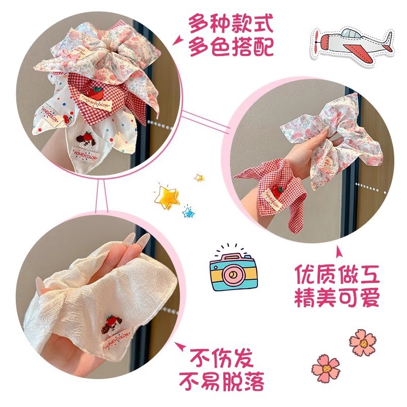 2025 新かわいい弓ヘッドバンドスクエアスカーフヘアバンド子供の大型ポニーテールヘッド花少女帽子|undefined