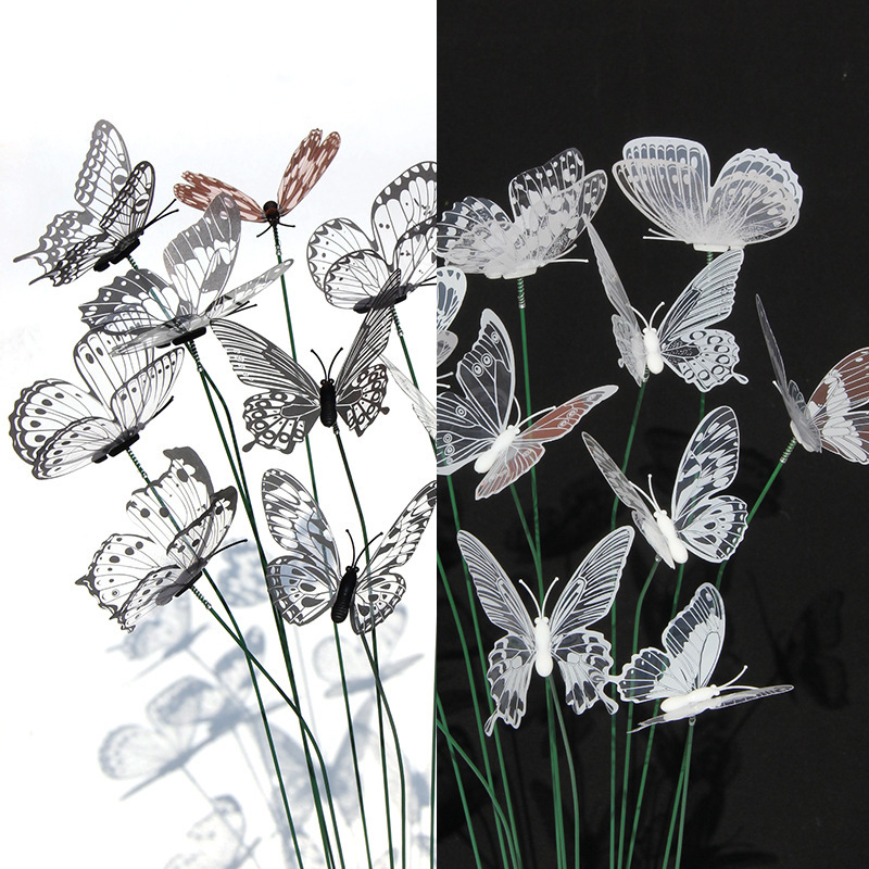 透明な黒い白い蝶の挿し木3d立体シミュレーション蝶花園花芸装飾花包装装飾蝶|undefined