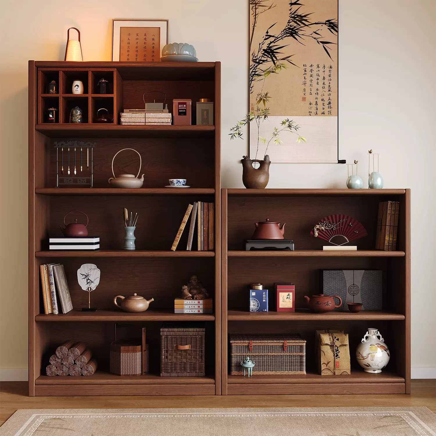 严选博古架收纳柜中式茶具柜全实木置物架客厅展示柜子多宝阁书柜
