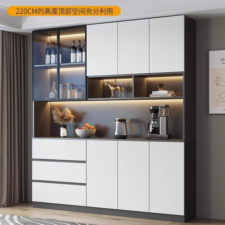 Sideboard with Glass Doors, High Cabinet Integrated Against the Wall, Modern Minimalist Tea Cabinet, Living Room Dining Room Wine Cabinet, Storage Cabinet