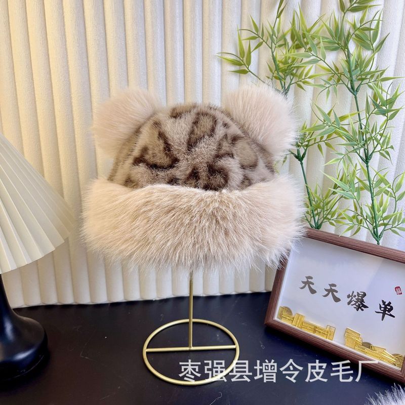 豹纹帽子厂家新款小熊耳朵豹纹帽时尚保暖防寒护耳帽冬季复古百搭|undefined