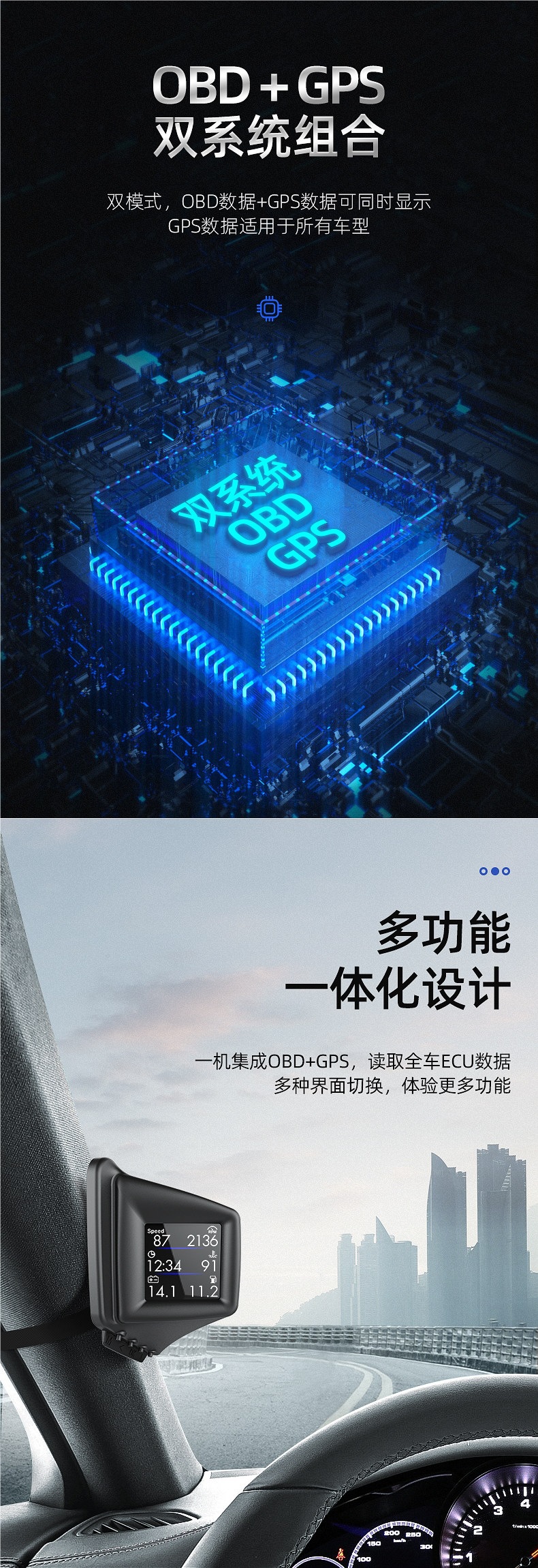 HUD Head-Up Display Car Multifunctional OBD High-Definition LCD Instrument Turbo Meter GPS Auto Start-Stop A401