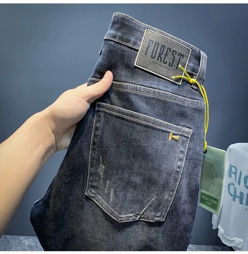 Jeans, collection printemps homme, nouveaux pantalons de marque tendance, pantalons slim fit élastiques et polyvalents à petites jambes_voghion.com