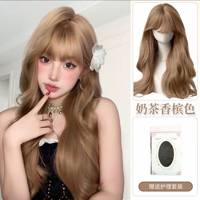 [リッチレディ] 女性用ウィッグ、ホワイトミルクティーシャンパンカラー、ロングカーリーヘア、女の子用ナチュラルシミュレーションウィッグ、フルヘッドギア|undefined