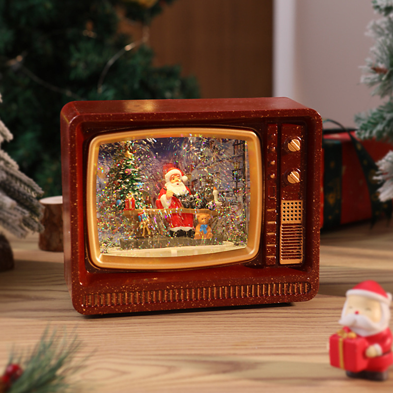 Caja de música navideña con luces, decoración luminosa de Santa Claus, árbol y nieve