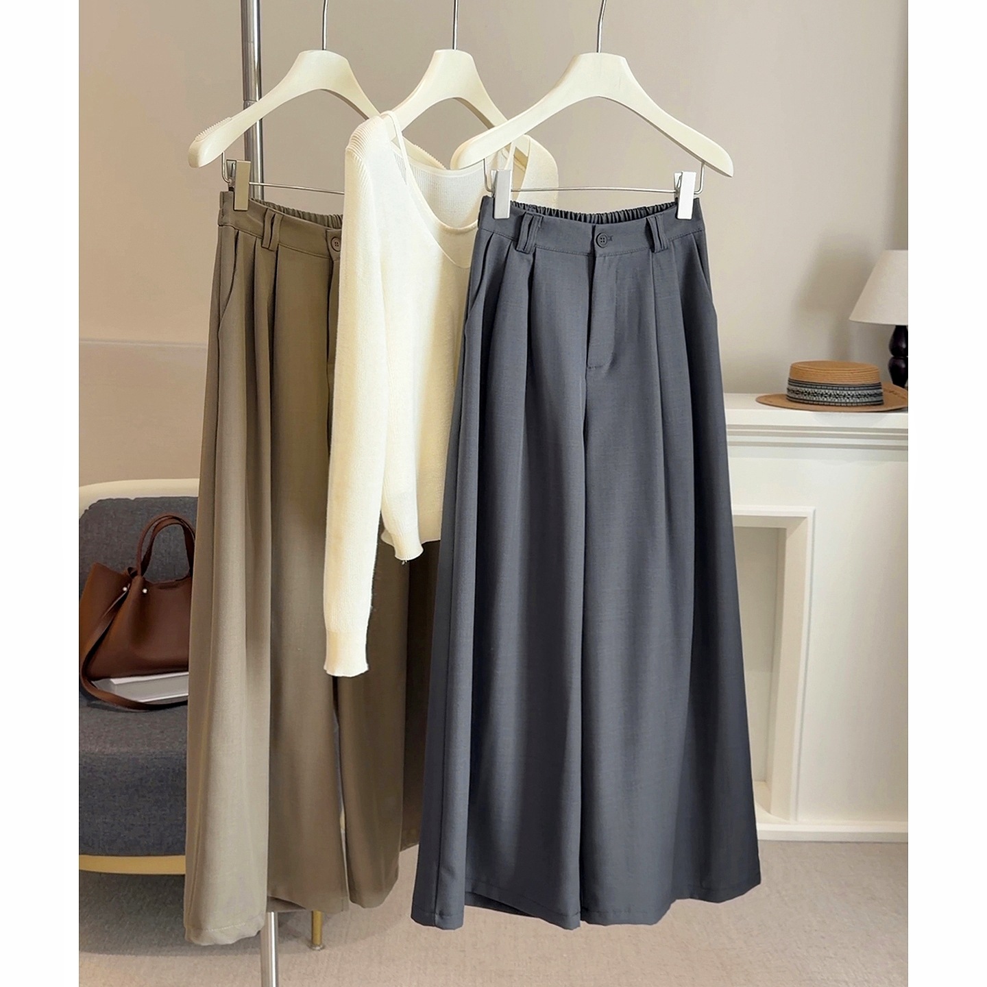 Korean Style Petite Straight Wide-Leg Suit Pants for Women, New Spring High-Waisted Loose Slimming Thin Drapey Long Pants