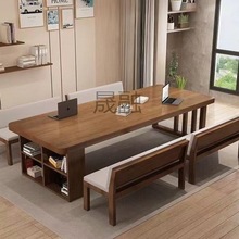 Kl北欧实木大长书桌书柜一体写字桌家用去客厅化学习桌办公桌工作