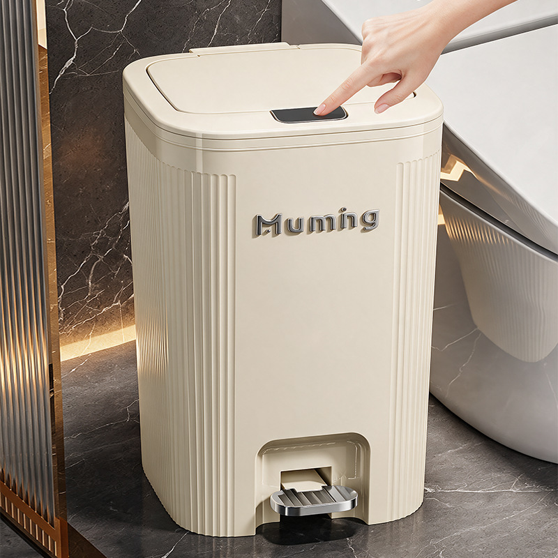 Carefully Selected Double-Lid Trash Can, Waterproof, for Bathroom and Living Room, Large Capacity, with Press-Type Foot Pedal and Lid, Storage Bin Carefully Selected Double-Lid Trash Can, Waterproof, for Bathroom and Living Room, Large Capacity, with Press-Type Foot Pedal and Lid, Storage Bin