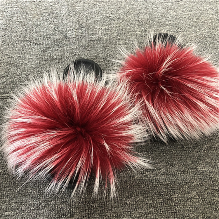 New Mao Mao Shoes Raccoon Fur Fur Fox Fur Slippers Women's Cross-border Flat Heel Home Slides Sandals