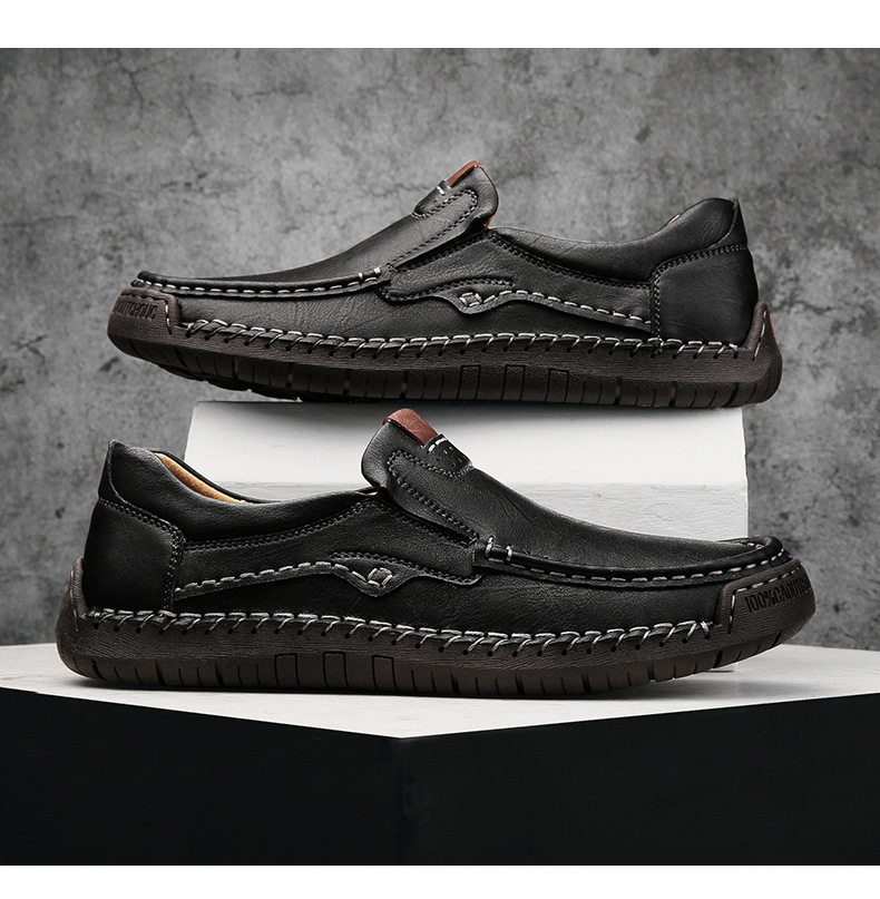 Giày lười nam da tổng hợp mũi tròn đế bằng, giày slip-on cỡ lớn may chỉ thủ công — 9918 Màu đen, 9918 nâu nhạt, 9918 nâu đậm chi tiết 19