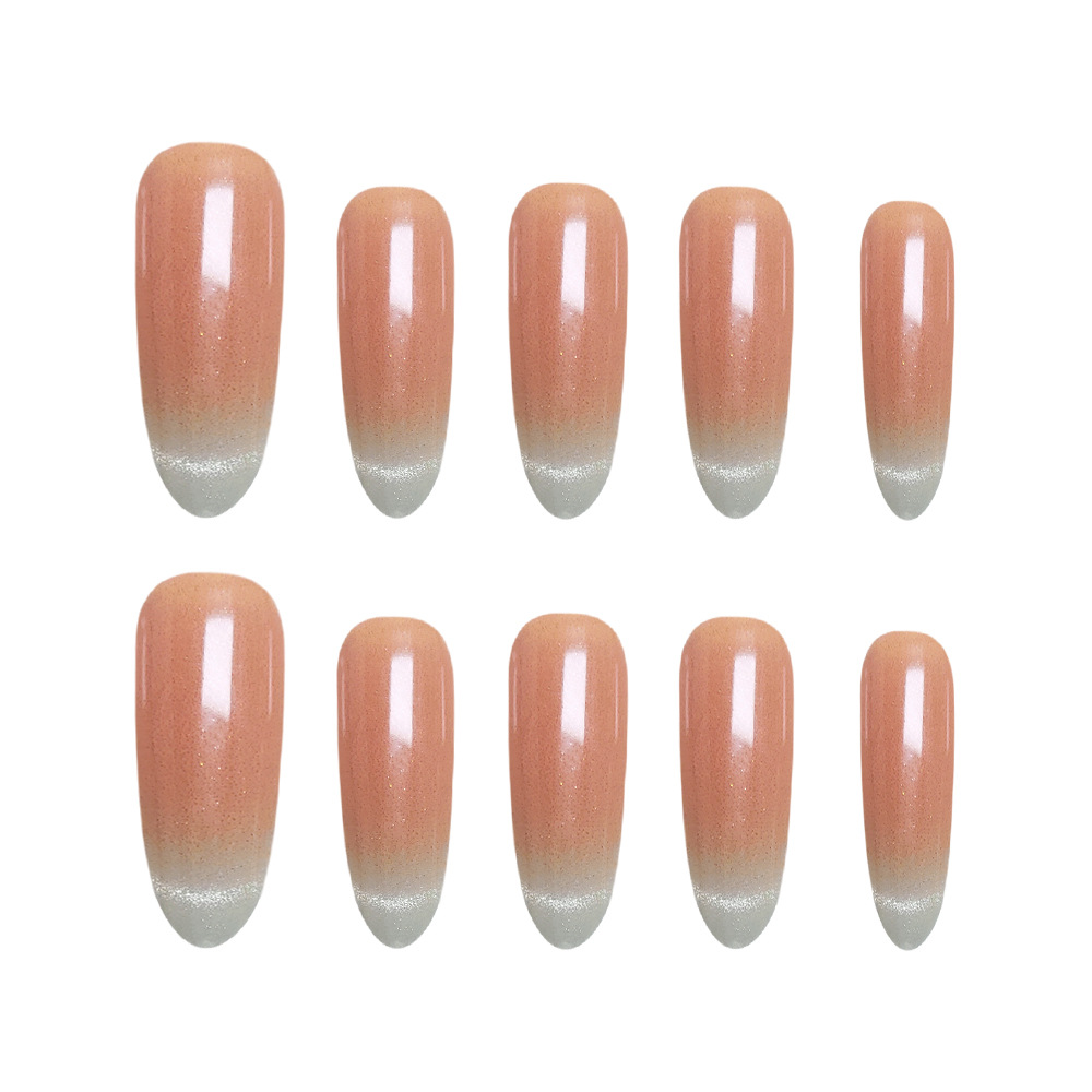 Polvo desnudo blanco gradiente ojo de gato manicura elegante largo desgaste de uñas 10 piezas de parche de uñas de código de decodificación terminado image 6