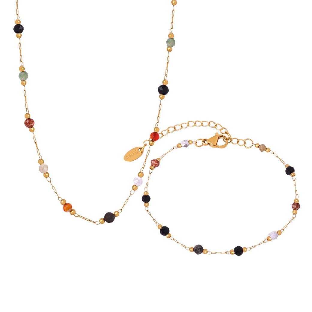 Mezcla de piedra natural con cuentas diseño collar titanio acero 18K oro todo partido exquisito temperamento pulsera reina madre joyería para las mujeres