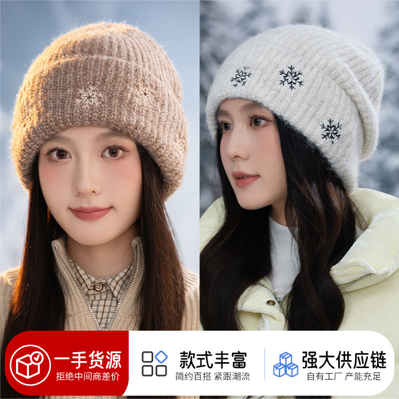 冬季帽子新款时尚圣诞雪花红色针织帽百搭防风大头围保暖毛线帽潮|undefined