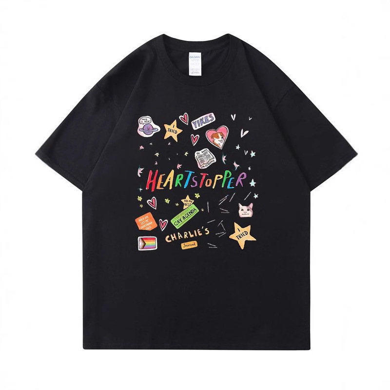 貿易クロスボーダー新製品 Tシャツ ハートストッパー 半袖 ニックとチャーリー メンズ レディース ヨーロッパサイズ Tシャツ