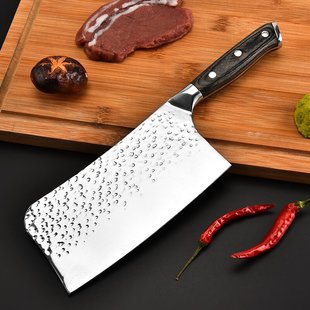 Stainless Steel Chopping Knife Kirin Pattern Knife Face Color Wooden Handle Forging Chopping Knife Chopping Dual-purpose Kitchen Knife