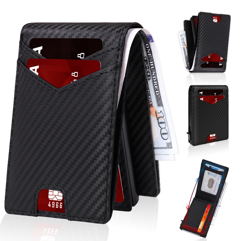 Cross-border best-selling multi-functional, large-capacity wallet made of microfiber leather, featuring a side-push design, RFID anti-theft technology, and a cardholder for ID and other cards