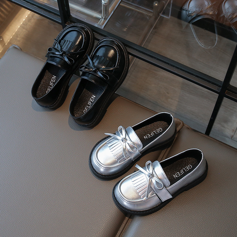 Girls' Leather Shoes, Girls' Tassel Loafers, 2026 Spring and Autumn New Stylish Children's Single Shoes, Soft-Soled Stylish Bean Shoes