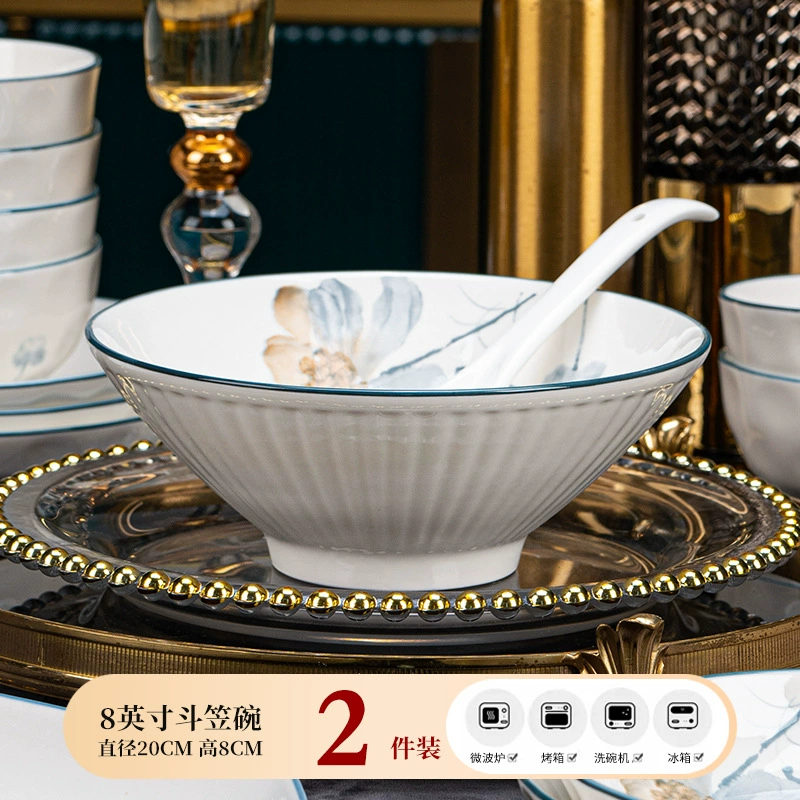 Керамический набор посуды Jingdezhen Ningxiang, подглазурная цветочная роспись, разные размеры