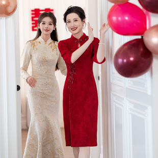Xi Mother-in-law Wedding Banquet 2025 New Wedding Mother Slim Dress High-end Spring New Improved Cheongsam Western Style