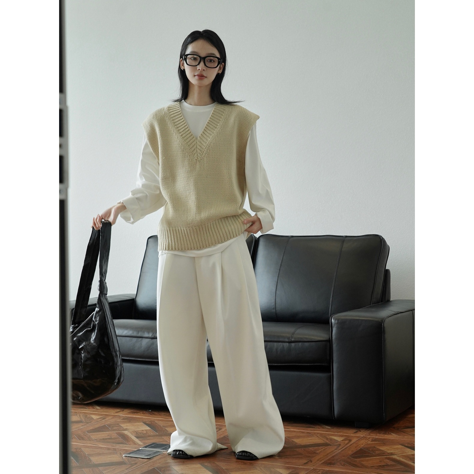 Lufu otoño nuevo japonés de moda perezoso cuello en V punto chaleco suelto interior casual chaleco sin mangas para las mujeres