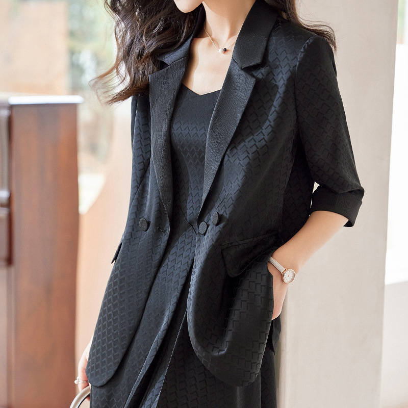 Black Suit Jacket for Women Spring and Summer Thin High-End Elegant Small Casual Suit Dress Two-Piece Suit