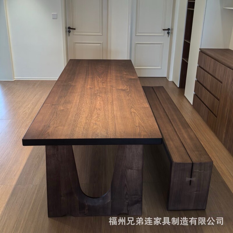 北美黑胡桃木大板桌茶桌全实木餐桌现代简约小户型长方形饭桌茶几|undefined