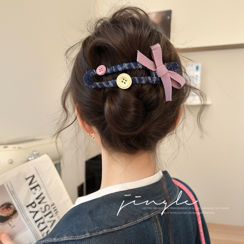 コントラストカラーのリボンダックビルクリップ女性用 2025 新しいハイエンドワンラインクリップ後頭部ヘアスタイル甘くて多用途な帽子|undefined