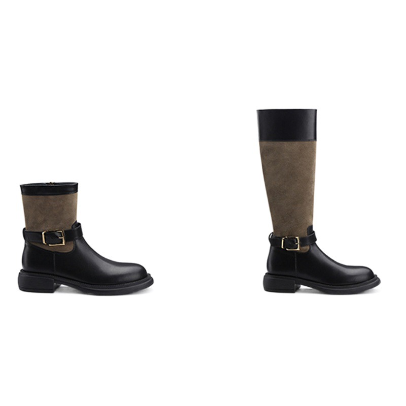 Uva mamá Otoño e Invierno Nuevo Británico retro de color a juego de hebilla de punta redonda de tacón grueso de media longitud fina botas de Caballero para las mujeres