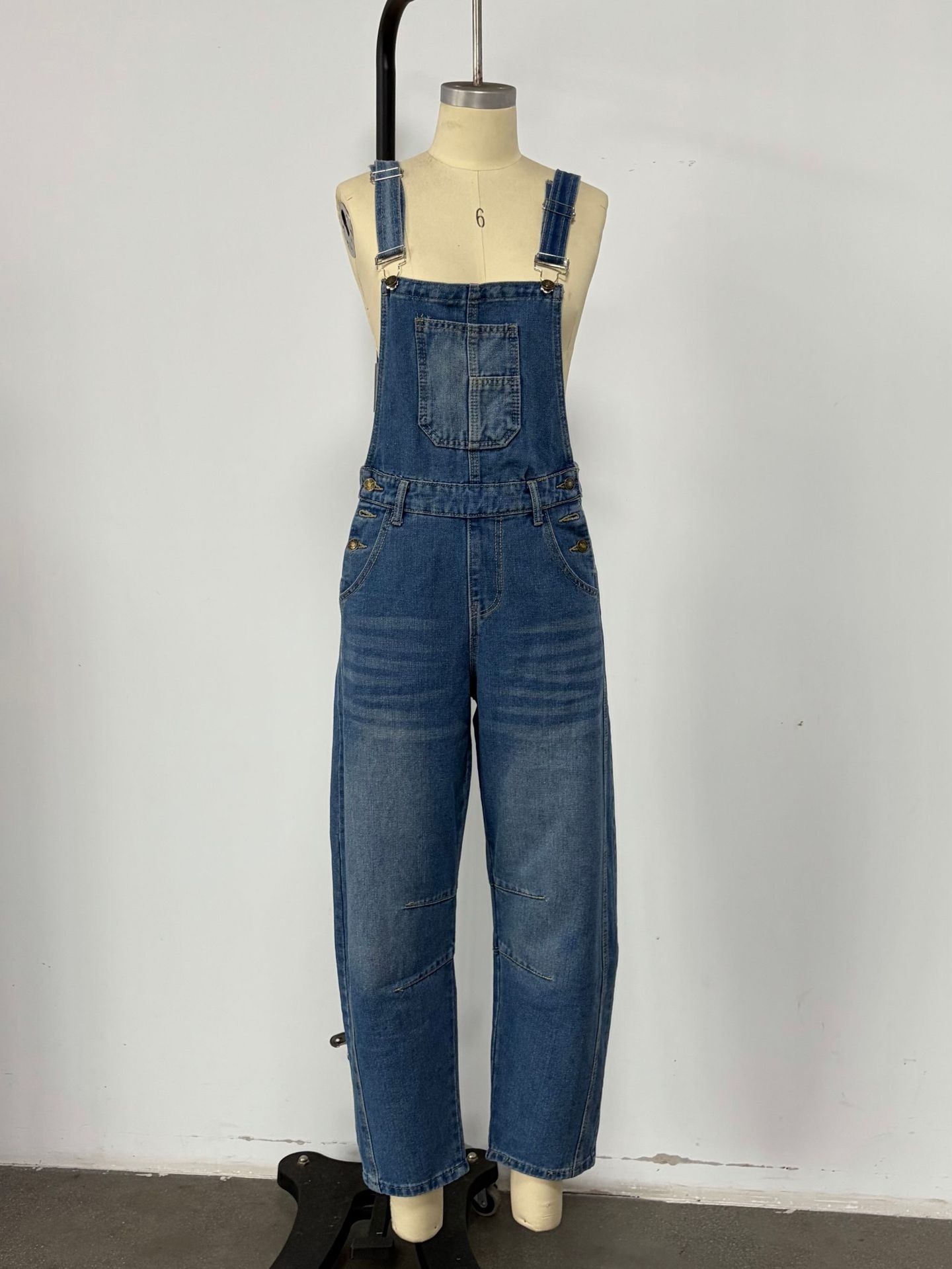 Damen Denim Latzhose Im Retro Stil Weiter Gerader Schnitt_voghion.com