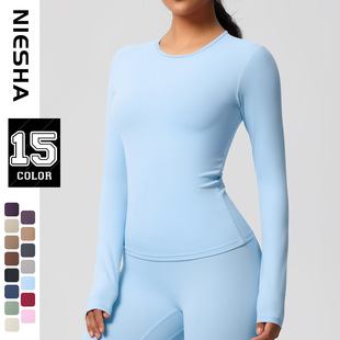 Cross-border European and American Naked Sanding Slim Tight High Strength Running Pilates Daily Fitness Clothes Yoga Long Sleeve Women