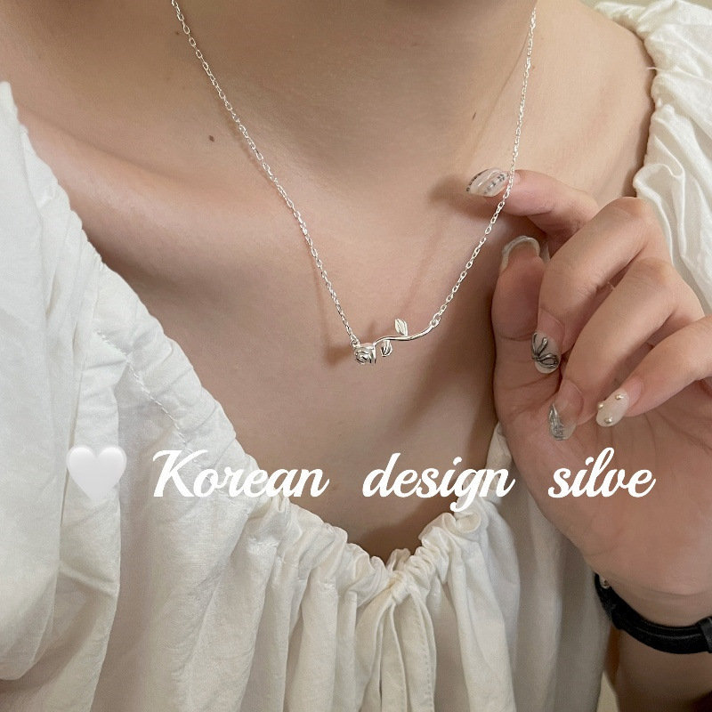 韓版ins風小眾設計飾品 S925純銀 精巧玫瑰花鎖骨鏈 疊戴高級感女