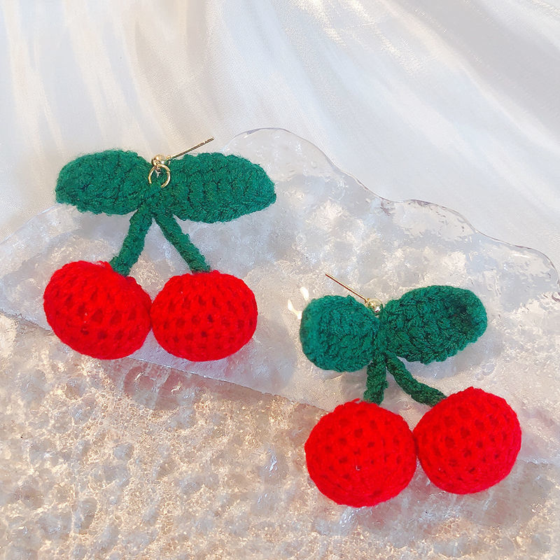 1 Pair Quantity Weekend Occasion Sweet Cherry Plush Women's Earrings 1 Pair