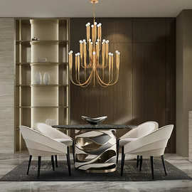 Caracole轻奢高级感大理石餐台别墅豪宅客厅饭桌圆形设计师用餐桌