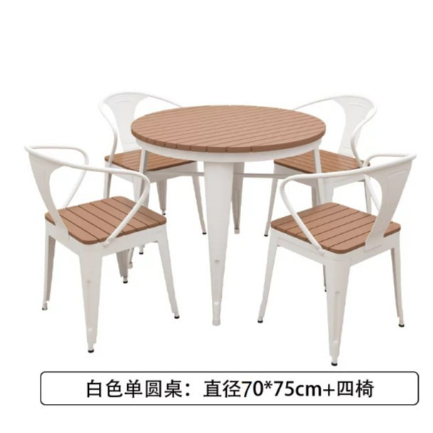 Simple de madera de plástico pequeña mesa redonda al aire libre balcón anti-óxido anti-corrosión al aire libre mesa y silla restaurante Hotel Patio comedor puerta mesa y silla