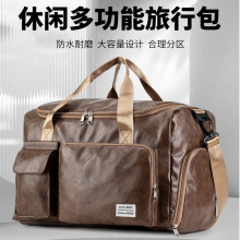 新款复古风PU旅行包男士出差休闲运动多功能分区便携单肩斜挎拉杆
