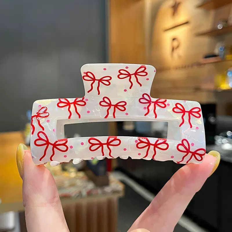 韩系跨境可爱少女感抓夹粉红配色蝴蝶结发夹半扎发甜美鲨鱼夹发饰