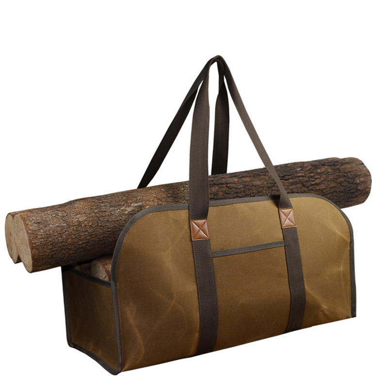 工厂直供湿蜡防水柴火手提袋户外野营伐木包篝火壁炉木柴收纳袋