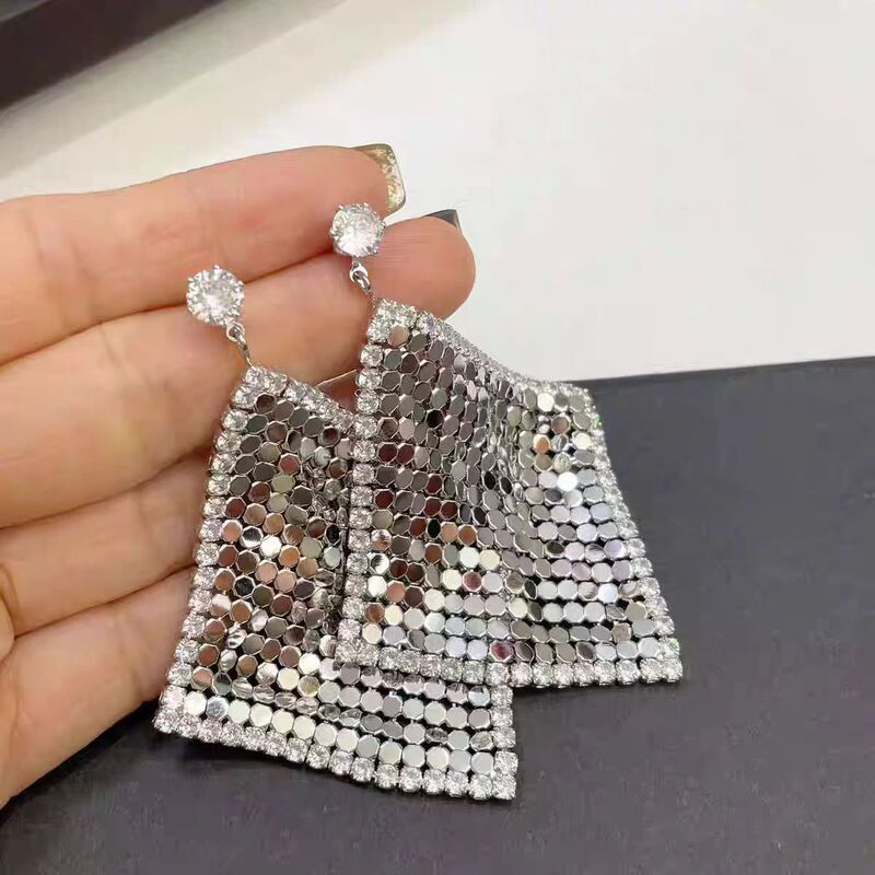 Diamond-Encrusted Exaggerated Sequin Tassel Earrings Silver Earrings, Diamond-Encrusted Exaggerated Sequin Tassel Earrings Gold Earrings Diamond-Encrusted Exaggerated Sequin Tassel Earrings Silver Earrings, Diamond-Encrusted Exaggerated Sequin Tassel Earrings Gold Earrings