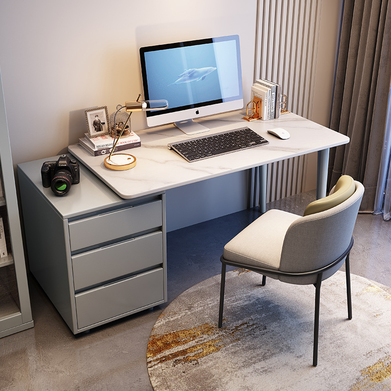 岩板輕奢書桌現代簡約台式電腦桌辦公一體桌臥室雙人筆記本寫字檯