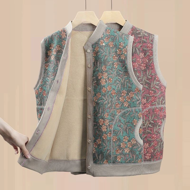 Теплый жилет для женщин среднего и пожилого возраста, утолщенный зимний жилет для бабушек на флисовой подкладке, жилет без рукавов для пожилых женщин