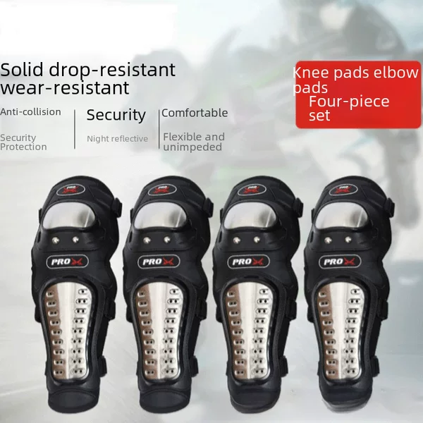 Motorcycle Stainless Steel Riding Protective Gear, Knee Pads, Elbow Pads, Four-Piece Set, Off-Road Anti-Fall Riding Gear, Protective Gear, Shock Absorption