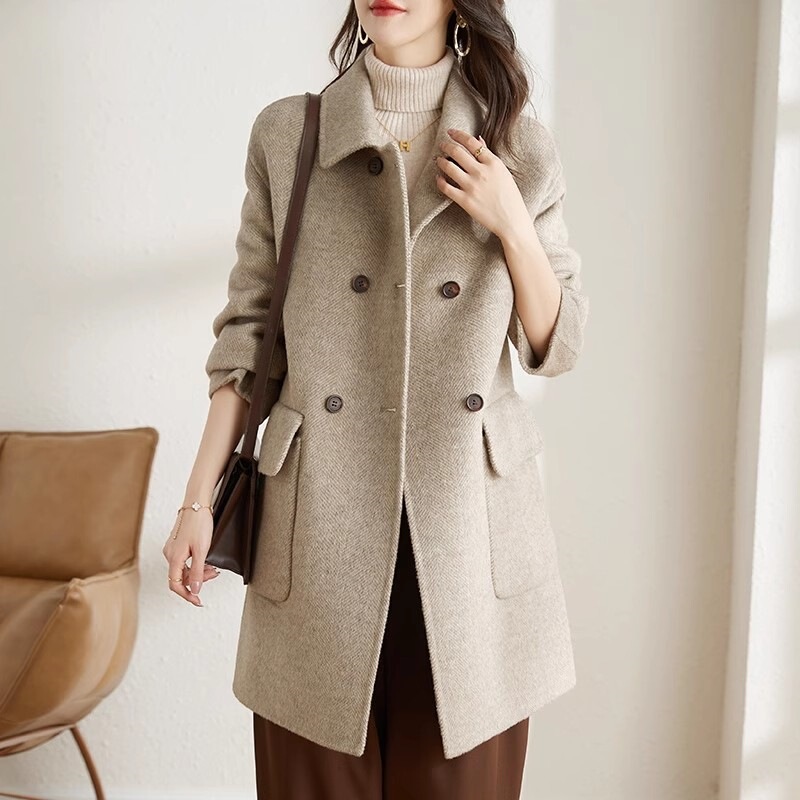 Women's Woolen Coat with Fleece Lining, 2026 Autumn/Winter New Style, Thickened, Korean Version, Slim Fit, Mid-Length Woolen Overcoat for Young Adults Women's Woolen Coat with Fleece Lining, 2026 Autumn/Winter New Style, Thickened, Korean Version, Slim Fit, Mid-Length Woolen Overcoat for Young Adults
