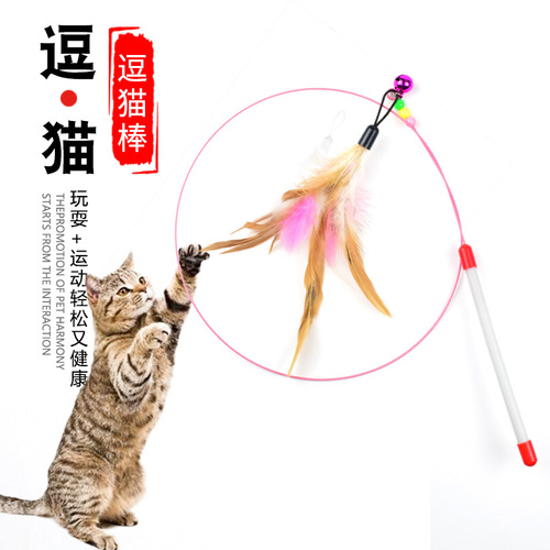 Factory direct sales steel wire cat teasing stick full length 100cm cat teasing artifact cat interactive toys feather cat teasing toys