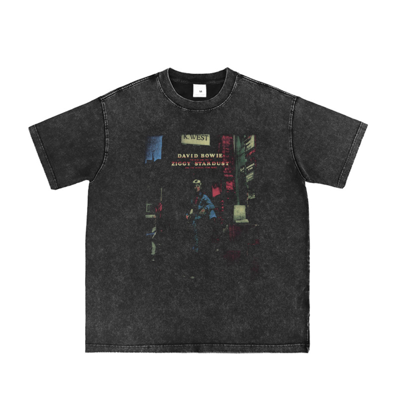 David Bowie Direct Spray Retro Grey David Bowie Rock Band Retro Grey American Street Long Short Sleeve T-Shirt David Bowie Direct Spray Retro Grey David Bowie Rock Band Retro Grey American Street Long Short Sleeve T-Shirt