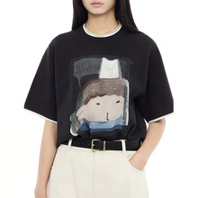 dz*it D素25春夏新款泡泡玛特联名系列情绪卡通刺绣印花图案T恤女