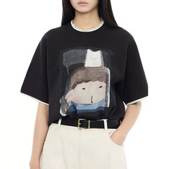 dz*it D 素 25 春夏新作 バブルマート ジョイントシリーズ 気分漫画刺繍プリント柄 Tシャツ レディース