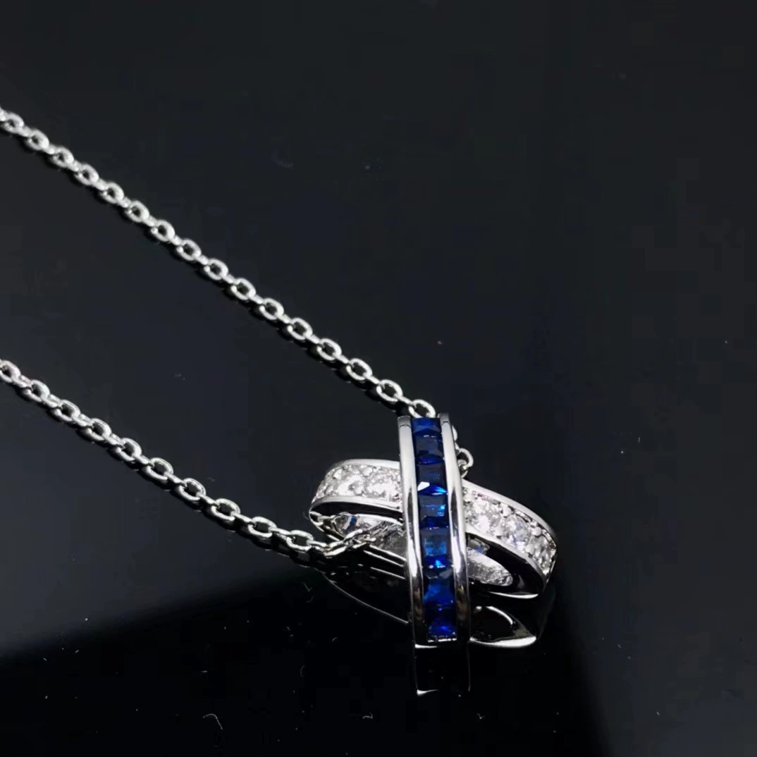 Elite blue diamond, necklace, platinum chain for key bag , silver 925 sample, simple and elegant design