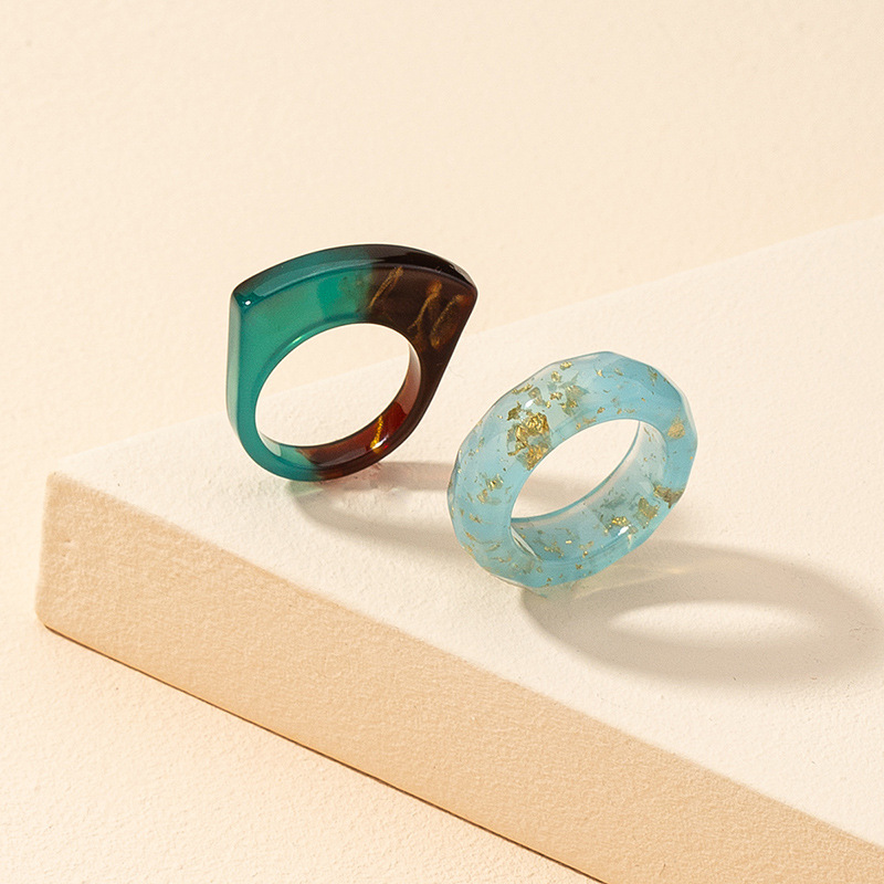 fashion gold leaf resin ring set wholesale