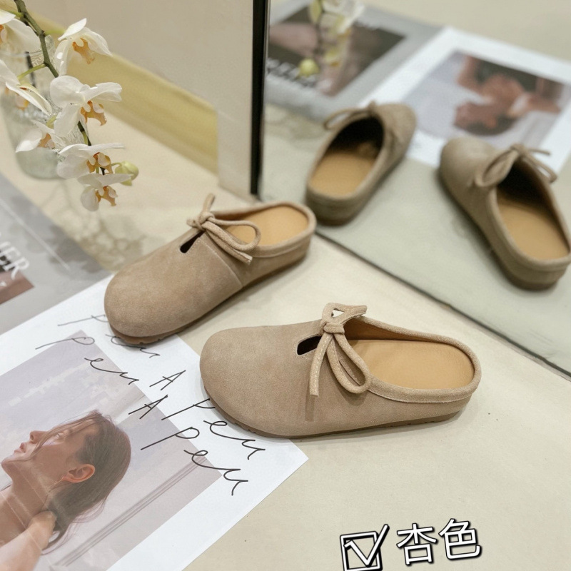 국경 cowhide 에디션! 두꺼운 밑창 정품 가죽 버켄 신발 발가락 반 슬리퍼 여성 신발 외부 착용 새로운 도착 하프 토토 버켄 싱글